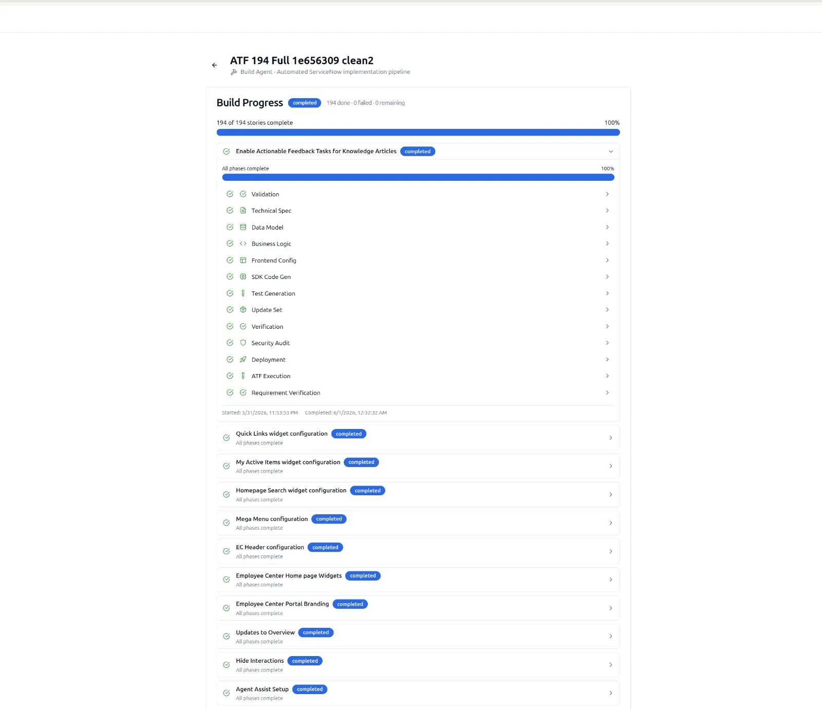 SnowCoder Yeti Build Agent generating 291 stories of working ServiceNow code with 100% pass rate verified nightly